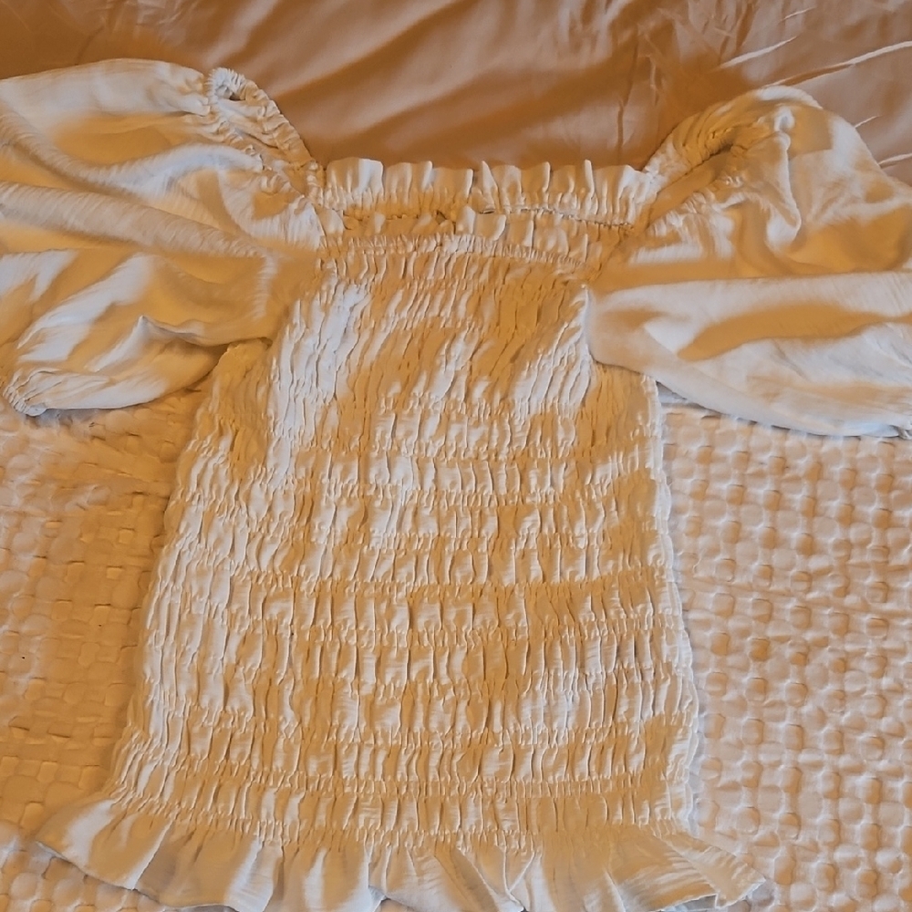 Kaffe White Smocked Blouse Medium